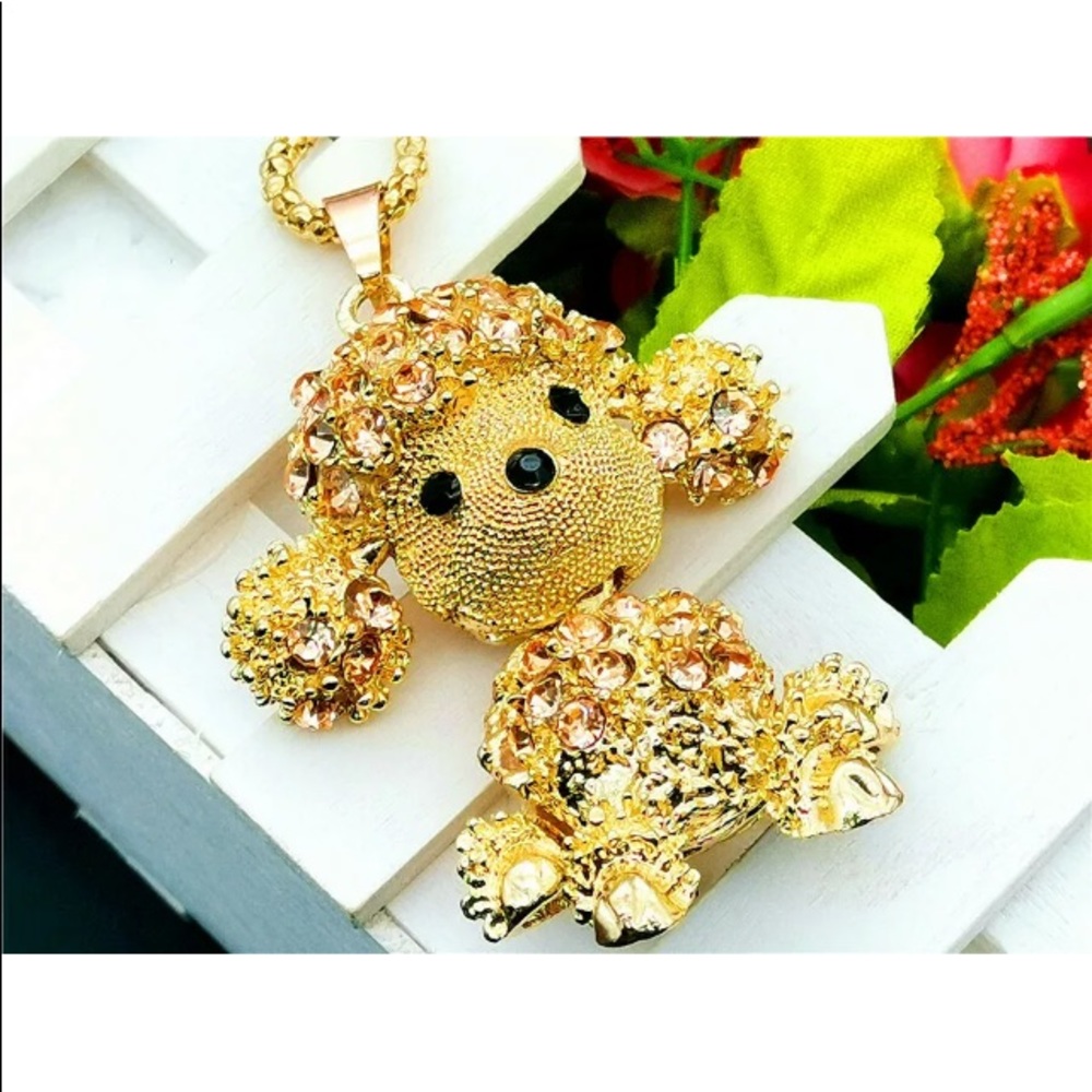 🐶 💛NWT BETSEY JOHNSON RHINESTONE PUPPY NECKLACE - Picture 1 of 8